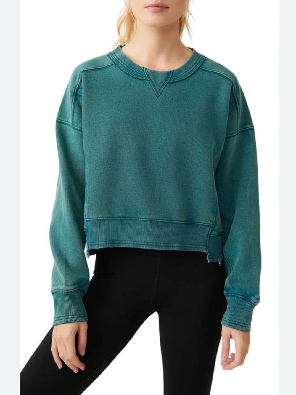 Free People Movement Intercept Oversized Teal Pullover Sweatshirt Womens Crop M?